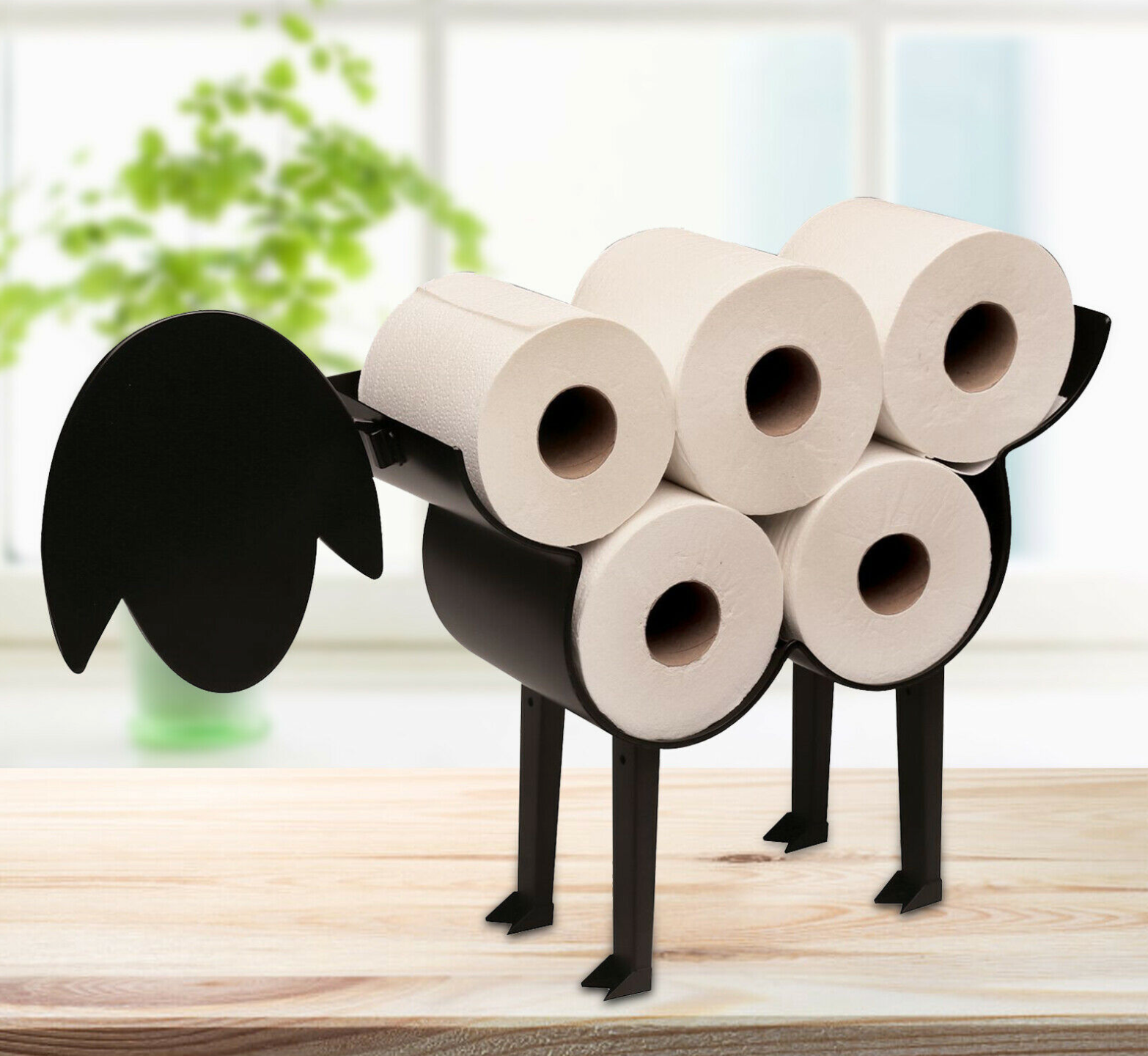 Art & Artifact Sheep Toilet Paper Roll Holder - Metal Wall Mounted or Free Standing Bathroom Tissue Storage, 7 Rolls