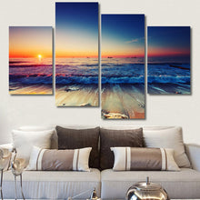 Load image into Gallery viewer, 4 Panels Beach Sunset Canvas Printed Paintings Sea Seascape