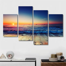 Load image into Gallery viewer, 4 Panels Beach Sunset Canvas Printed Paintings Sea Seascape