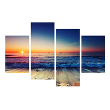 Load image into Gallery viewer, 4 Panels Beach Sunset Canvas Printed Paintings Sea Seascape