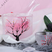 Load image into Gallery viewer, Japanese Glass Sake Cup Set with Warmer- Sakura Glass Sake set- 6 pcs Sake set- Glass classic Sake Set