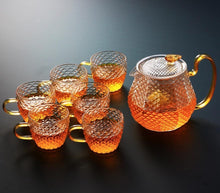 Load image into Gallery viewer, Scales Pattern Glass Chinese Tea Set With 4 cups- Glass Traditional Tea Set With Cups
