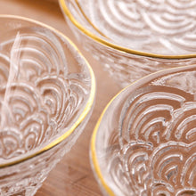 Load image into Gallery viewer, Classic Glass Sake Cup Set- Stripe Sake Set with gold grid fringe- 5 pcs sake set