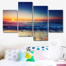 Load image into Gallery viewer, 4 Panels Beach Sunset Canvas Printed Paintings Sea Seascape