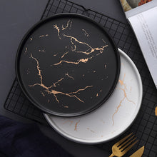 Load image into Gallery viewer, Gold Black White Marble Ceramic Plate
