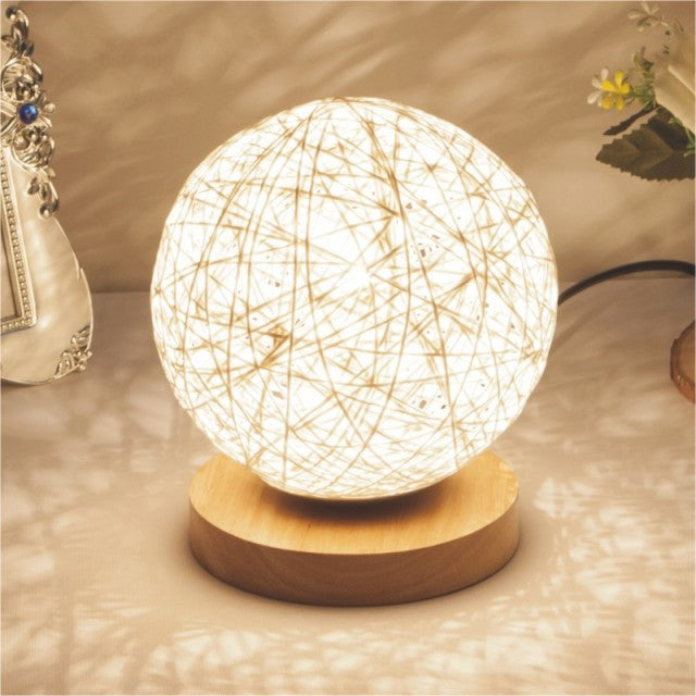 Solid Wood Rattan Ball Decoration Led Table Lamp