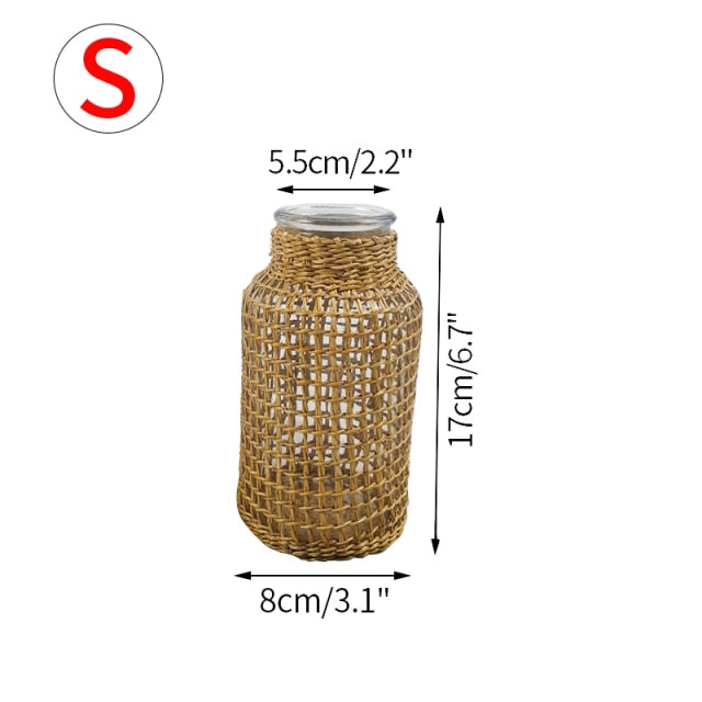 Straw Woven Glass Vases