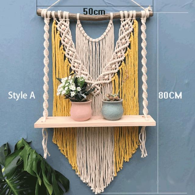 Hand-Woven Macrame Tapestry Shelves Wall Hanging