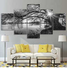 Load image into Gallery viewer, Black White Painting Tree River Canvas
