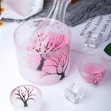 Load image into Gallery viewer, Japanese Glass Sake Cup Set with Warmer- Sakura Glass Sake set- 6 pcs Sake set- Glass classic Sake Set
