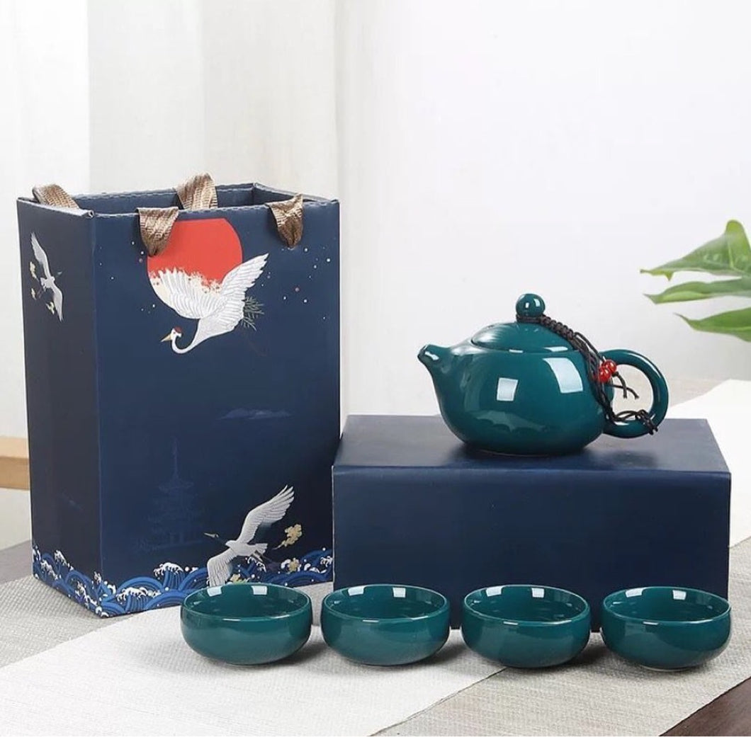Traditional Chinese Tea Set- 5 pcs Ceramic Chinese Tea Set with cups with gift box