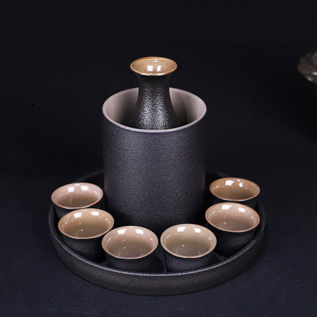9 Pcs Japanese Style Ceramic Sake Pot Cup Set