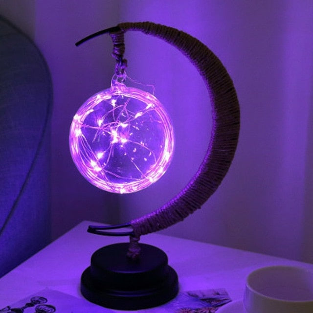 Led stars and moon hemp rope wrought iron decoration light – HOME ART ...