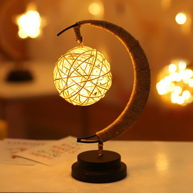 Led stars and moon hemp rope wrought iron decoration light – HOME ART ...