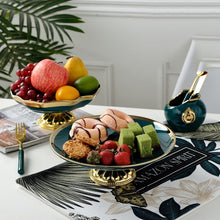 Load image into Gallery viewer, Green Ceramic Cake Fruit Plate Candy Dish 1 Or 3 Layer
