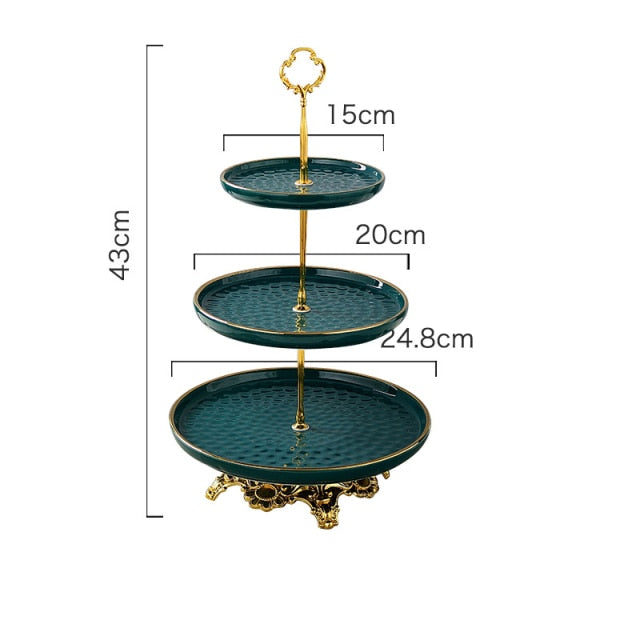 Green Ceramic Cake Fruit Plate Candy Dish 1 Or 3 Layer