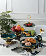 Load image into Gallery viewer, Green Ceramic Cake Fruit Plate Candy Dish 1 Or 3 Layer
