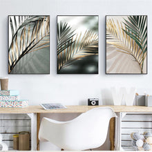 Load image into Gallery viewer, Nordic Wall Art Golden Palm Leaf Plant Canvas
