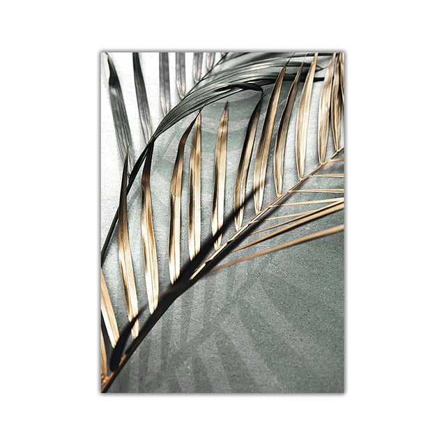 Nordic Wall Art Golden Palm Leaf Plant Canvas