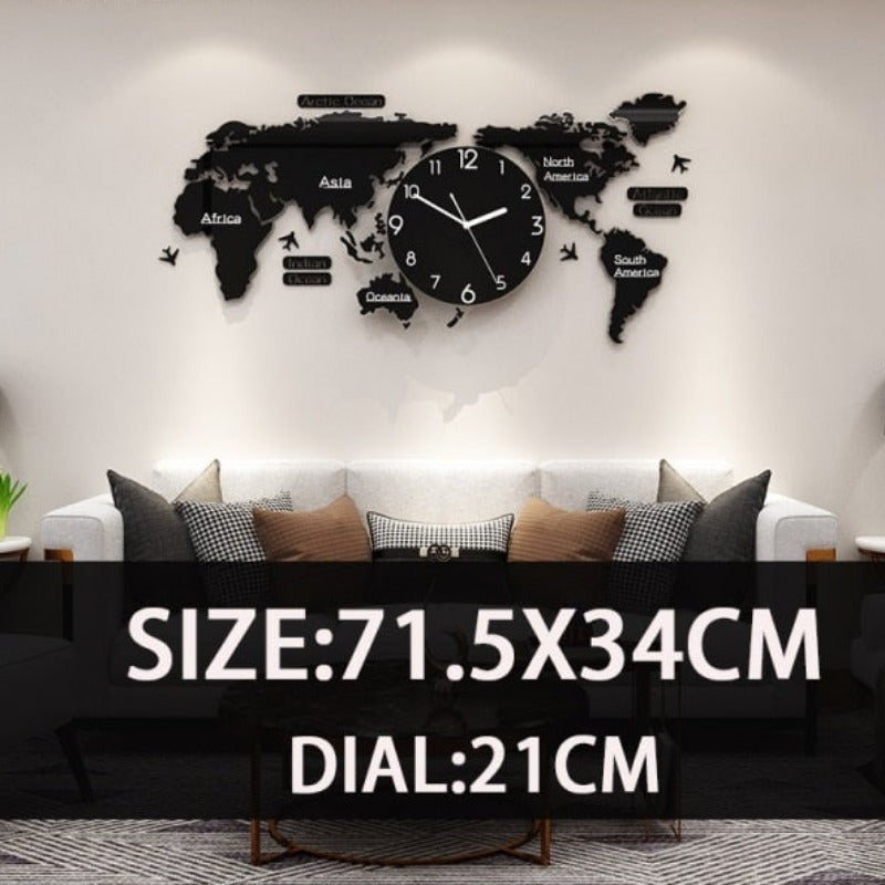 Large World Map DIY Stickers Wall Clock