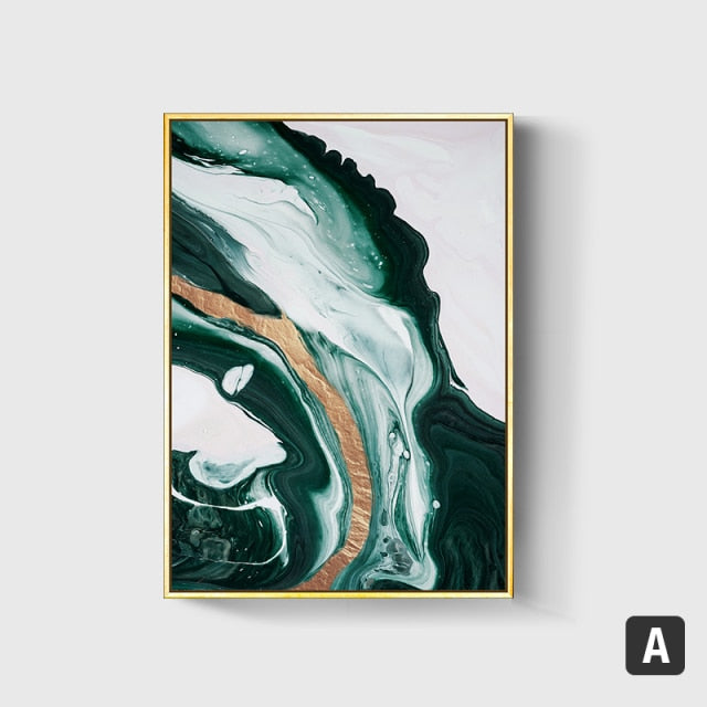 Gold foil lines Green Canvas Art Paintings
