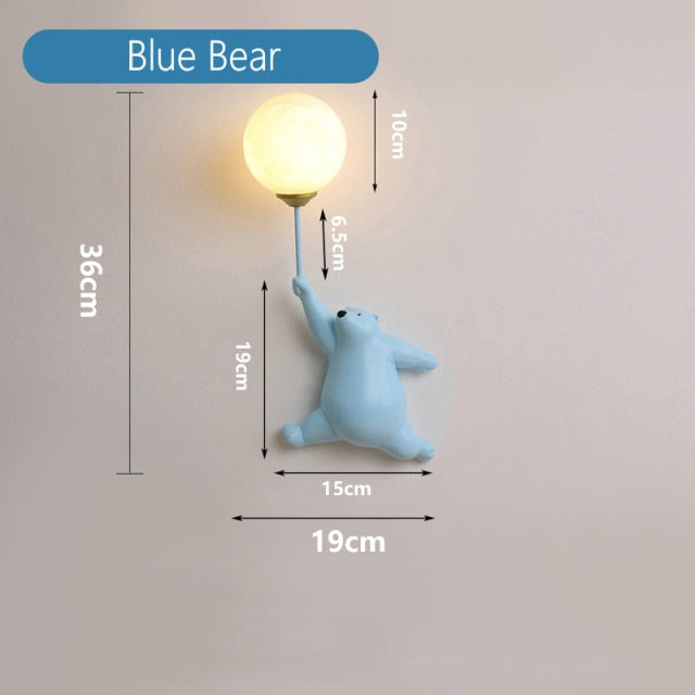 Cartoon Blue White Pink Bear Wall Lamp